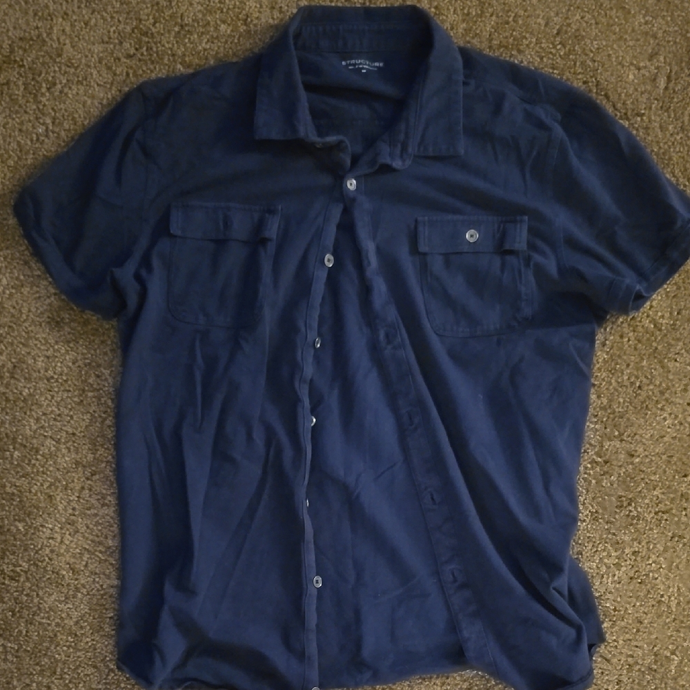Structure Dark Blue Casual Button Down Shirt